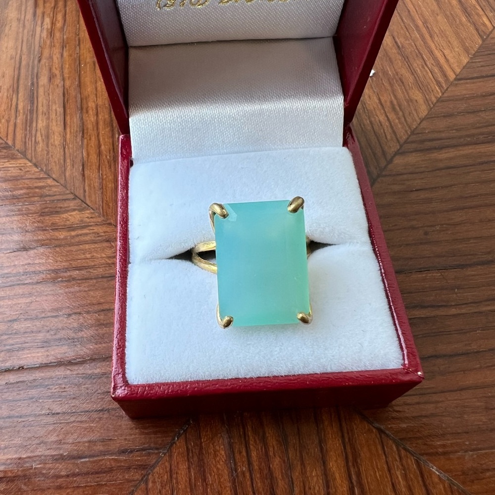 14k Gold Filled Rectangle Ring - Blue Chalcedony … - image 1